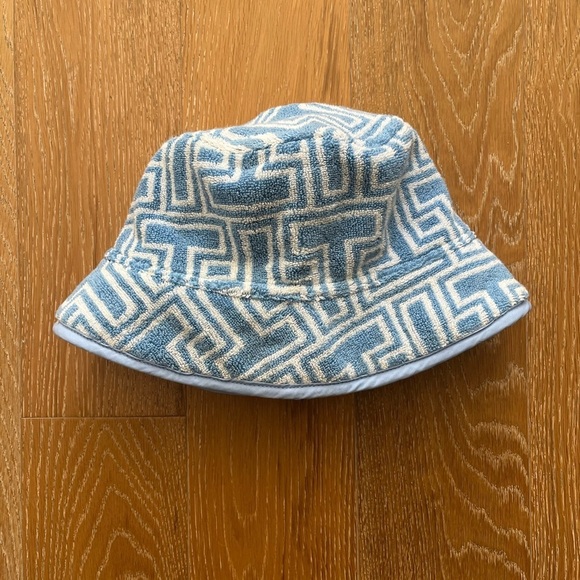 Accessories - Blue and White Geometric Bucket Hat women’s terrycloth